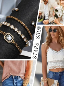 Yanxyad Goldarmbänder Set, mehrlagige Manschetten-Wickel -Ketten Armbänder für Frauen, vergoldete mehrlagige stapelbare Manschetten-Wickel -Ketten Tennis Armband offene einstellbare Armreif Schmuckset für Frauengeschenke