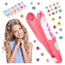 Girls' Sparkling Gem Hair Stamper Kit – Reusable Diamond-Like Embellishments, Vibrant Pink Plastic Hair Styling Tools With Stars, Hearts, And Circles For Creative Hairstyles