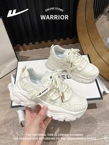 WARRIOR Tenis casuales con plataforma deportiva, cordones y suela gruesa para mujer, calzado cómodo y antideslizante para correr al aire libre, nuevos y versátiles para 2025 - Beige (malla transpirable) - Ver 2