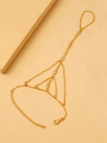 1 件多层水晶手指手链，简单百搭的水晶反手首饰，适合夏季海滩派对 - 金色 - 查看 2