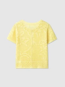 Áo thun cổ tròn tay ngắn màu trơn đơn giản - Màu vàng - Xem 2