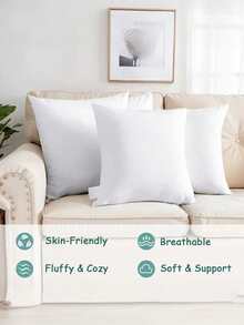 4pcs Modern White Decorative Pillow Covers With Zipper Closure - Machine Washable Polyester, Contemporary Design For Home, Car, Bedroom, Office | Minimalist Decorative Pillow Cover,(No Pillow Core) - White - View 9