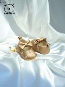 RABEISIR 嬰兒刺繡心步行鞋嬰兒鞋帶時尚大蝴蝶結公主風 - 金色 - 查看 5