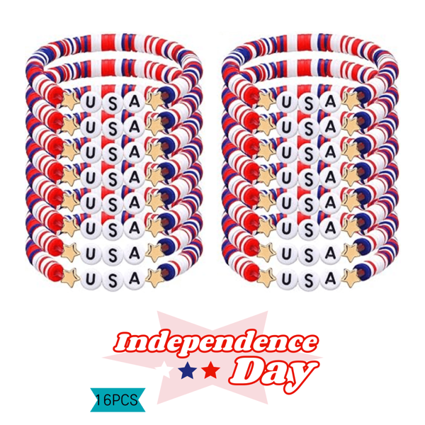 American Bracelet Batch July 4th Accessories Red, White, Blue Polymer Clay Bead Stretching Bracelet, Suitable For Women American Jewelry Independence Day July 4th Patriotic Party Gift Gift