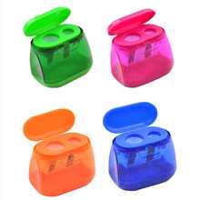 1/12pcs Random Triangle Double Hole Pencil Sharpener, Large Caliber, Fits Thick Pencil, Durable Plastic Manual Pencil Sharpener, No Batteries Required
