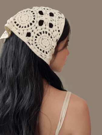 قطعة واحدة من الوشاح الرأس الفرنسي القديم، وشاح مثلث من الكروشيه اليدوي المزين بأزهار جميل ورقيق للنساء، مناسب لأنشطة الخارجية مثل المشي والتخييم لحماية من الشمس والرياح