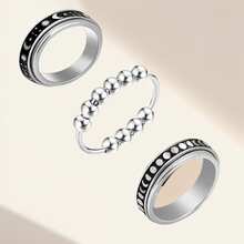 3 件时尚不锈钢旋转戒指，带星星/月亮和星星/银球图案，适合日常穿搭，适合烦躁的珠宝 - 銀色 - 查看 11