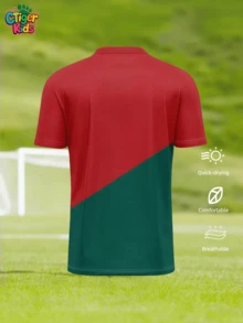 青少年男孩个性化葡萄牙足球球衣 - 定制罗纳尔多姓名和号码 - 透气速干运动衫，适合训练、足球、排球（春夏） - 理想的礼物，万圣节、感恩节、圣诞节和新年礼物 - 紅綠 - 查看 3