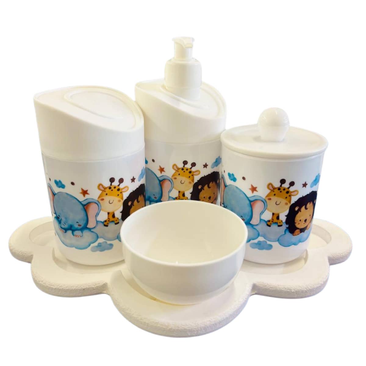 Kit Higiene Bebê Safari Hora Do Sono C/bandeja nuvem colorida - Branco - Visão 1