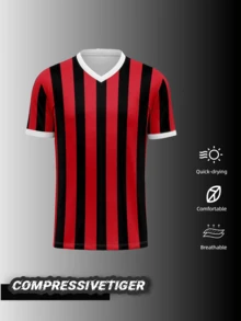 Men's Custom Performance Top - Personalized Name & Number Print Front/Back, Quick-Dry Breathable - Red & Black Fan Style For Football, Gym, Casual - Spring/Summer Training Shirt. Halloween, Thanksgiving, Christmas And New Year Gifts - Red - View 2