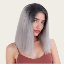 12 英寸时尚女士渐变色黑色至红色鲍勃假发 - 自然外观耐热合成纤维，波浪纹理，可调节帽子和网，适合日常佩戴、角色扮演、万圣节派对 - 多功能假发、角色扮演配饰、时尚造型、舒适贴合 - 彩色 - 查看 15