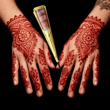 1pc Red Henna Temporary Tattoo Sticker, Semi-Permanent Waterproof Henna Tattoo Sticker, Suitable For Temporary Body Art And Tattoo Design - Red - View 4