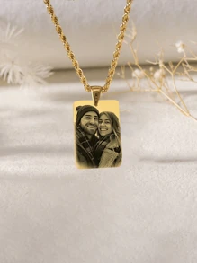 Collar personalizado con foto grabada, colgante de retrato personalizado grabado, collar de acero inoxidable de 18k, oro/plata, joyería personalizada familiar/de mascota, regalo perfecto, oro, elegante, colorido, vintage, simple, unisex, casual, lindos, personalizado, único, regalos ideales para él, regalos ideales para ella, novia, novio, papá, mamá, familia, amigos, para aniversarios, para cumpleaños, para graduación, para baile de graduación, para fiestas