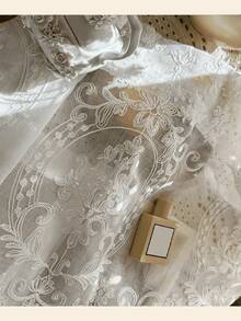 1pc French, European, American Style Rod Pocket Sheer Curtain, Window Valance, Short Curtain, Partition Curtain