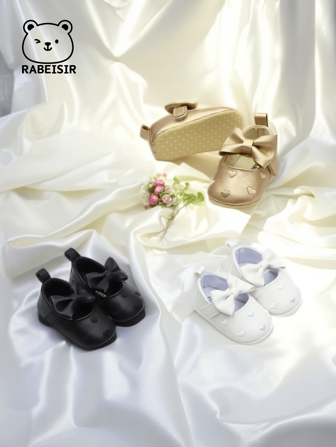 RABEISIR Infant Prewalker Shoes, Embroidered Heart Decor, Bow-Tie Mary Janes, For Princess, Multi-Color, Casual & Party, All Season