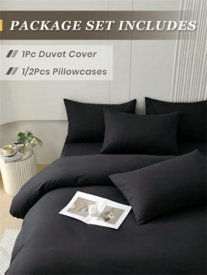 2/3 Piecesbed Sheet Set, Solid Color Skin-Friendly Bedding, Simple Style Duvet Cover, Comfortable, Soft, And Breathable, Ideal Easter Gift, Mother's Day Gift, Perfect Holiday Gift, Suitable For Single Bed/Double Bed/Queen Size/King Size Bed Types - Suitable For Bedrooms, Guest Rooms, Dormitories, 1-Piece Duvet Cover With 1/2 Pillowcases (No Filling) Machine Washable.