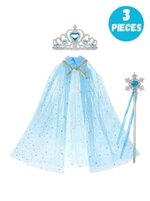 3 Peças Conjunto de Fantasia de Princesa, Varinha Mágica e Capa, Adequado para Meninas Pequenas se Fantasiarem, Jogos de Fantasia, Acessórios para Festas de Interpretação de Papéis em Feriados, É uma Escolha Ideal para Dar de Presente a Meninas