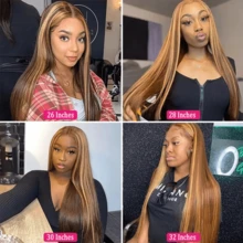Ombre Lace Front Wig Human Hair 28inch 13x4 Straight Highlight Wig Human Hair 250% Density 4/27 Colored Honey Blonde HD Lace Frontal Wigs For Women Glueless Pre Plucked With Baby Hair - S4/27 - 查看 8