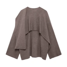 DEEKA Autumn/Winter New Arrival Oversized Shawl Collar Long Sleeve Short Knit Cardigan Spring - Brown - View 8