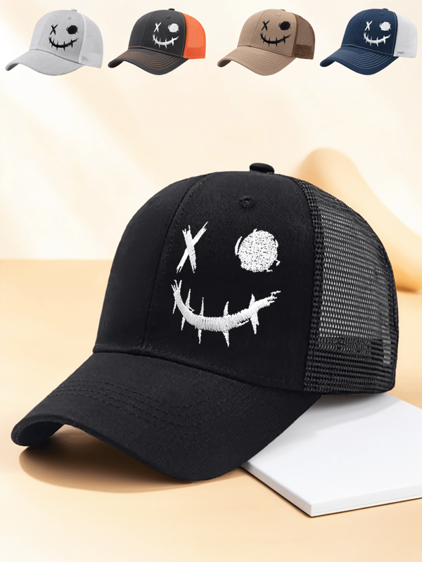 Men's Ghost Face Print Baseball Cap - Sun Protection, Adjustable, Breathable Polyester, Great For Outdoor Adventures, Casual Headwear | Fashion Baseball Caps | Baseball Caps