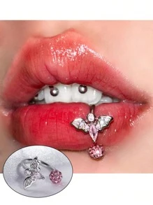 1pc Butterfly Shaped, Bat Lips Ring, Sparkling Harajuku Lip Ring, Cartilage Hoop, C-Shape, Pink & White, New Lip Piercing Jewelry, Suitable For Women's Daily Wear And Gift
