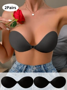 3对可重复使用的隐形文胸，前扣式，露背，无肩带硅胶花瓣，无缝自粘式胸罩罩杯，新娘内衣配件 - 彩色 - 查看 39