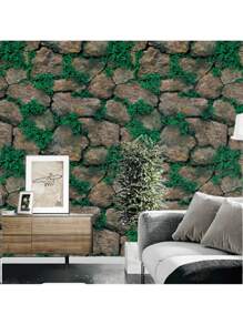 1 Roll Of Rural Style Stone Crevice Grass Contact Paper Can Be Peeled And Pasted With Vinyl, Waterproof And Detachable, Suitable For Home Decoration And Furniture Renovation, Suitable For Bedroom, Living Room, Bathroom, TV Background Wall Decoration