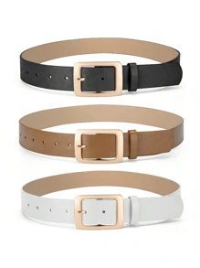1 Peça Cinto De Pu Com Fivela De Metal Minimalista Feminino, Adequado Para Uso Diário E Combinação Com Várias Roupas