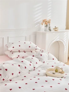 Three Pieces Set Of 100% Polyester Cute Heart-Shaped Pattern Bedding, Includes 2 Pillowcases + 1 Duvet Cover (Excluding Sheet) - Love - View 2