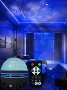 USB 供电 RGB 星星星云投影灯，水波设计装饰氛围灯带遥控器，适用于卧室床头夜灯 - 多色 - 查看 2