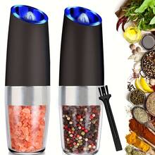 SOKANY 2pcs Gravity Electric Pepper & Salt Grinder Set, Adjustable Coarseness, Battery Powered With LED Light, One-Handed Automatic Operation, Stainless Steel Black, 7.8 Inch/2 Inch - Black - View 3
