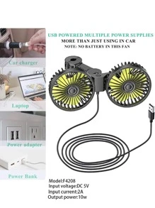 1 pièce Ventilateur de voiture, ventilateur de voiture à double tête USB, réglable sur 3 vitesses et rotatif à 360°, ventilateur de siège arrière de voiture, ventilateur arrière à double tête, fournissant une brise fraîche, une circulation d'air et de la fraîcheur, installation facile, design compact, convient pour les voitures, SUV, camions, camping-cars, berlines, également un excellent cadeau pour la famille et les amis