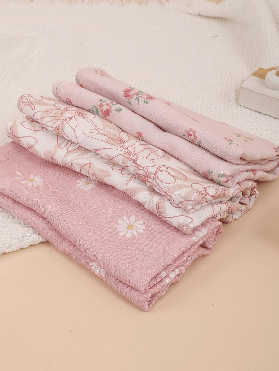 3pcs [Oeko-Tex] Baby Swaddle Blankets, Floral & Leaf Pattern, Breathable Soft Lightweight Comfortable Newborn Blankets - Multicolor - View 1