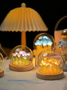 DIY Tulip Glass Ball Tulip Night Light, Battery-Powered, 20 Tulips Handmade DIY, Beautiful Tulip Flower Design, Suitable For Bedroom Desk Decoration, Office Desk Decoration, Romantic Atmosphere Light, Perfect Valentine's Day Gift, Mother's Day Gift, Birthday Gift, Handmade DIY Gift - Glass Ball - View 2