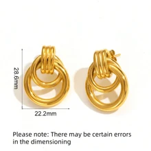 VKHK 1 paire de boucles d'oreilles clous circulaires multicouches en acier inoxydable plaqué or 18 carats, convenant pour le port quotidien et les mariages pour femmes, en cadeau
