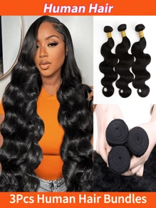 3 Peças Pacotes de Cabelo Humano Onda Corporal Dupla Trama, Cabelo Humano Não Processado Pacotes de Cabelo Trama para Mulheres, Cor Natural