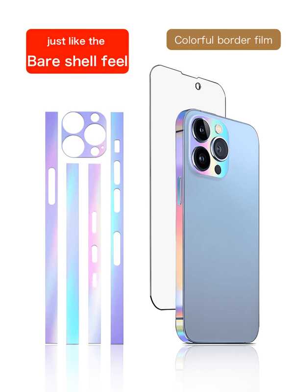 4pcs Compatible With IPhone (2pcs) Colorful Luminous Phone Frame Protector, Lens Decor Sticker + (2pcs) Anti-Spy Tempered Glass Screen Protector, Self-Healing, Anti-Fingerprint For IPhone/12/13/14pro Max/15pro Max/16/16pro Max Series