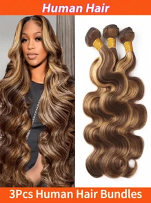 3 Peças Pacotes de Cabelo Humano Onda Corporal Dupla Trama, Cabelo Humano Não Processado Pacotes de Cabelo Trama para Mulheres, Cor Natural