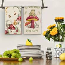 2 Stücke Boho Frosch & Pilz Design Küchentücher, super weich & saugfähig Mikrofaser Handtücher, Cartoon Pflanzen Muster, Vliesstoff, Landhausstil Geschirrtücher, für Badezimmer und Heim Dekoration Schulanfang