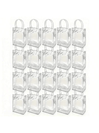 1/5/10/20/30/40/50 piezas Bolsas de tote de PVC transparente con asas, reutilizables, impermeables, resistentes a las manchas, genial para vacaciones, obsequios de fiesta, compras y empaque de pequeños negocios