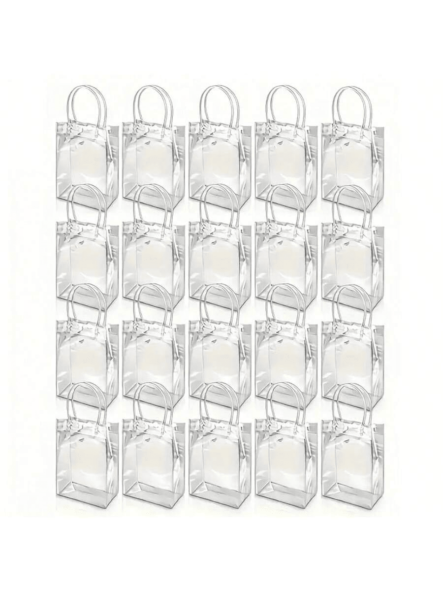 1/5/10/20/30/40/50 piezas Bolsas de tote de PVC transparente con asas, reutilizables, impermeables, resistentes a las manchas, genial para vacaciones, obsequios de fiesta, compras y empaque de pequeños negocios