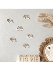 (Pack Of 6)Nordic Style Home Wood Wall Decoration Children's Room Wall Decoration Creative Wood Wall Decorationbaby Shower Family Decorations Gifts - Multicolor - View 5