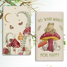 2 Stücke Boho Frosch & Pilz Design Küchentücher, super weich & saugfähig Mikrofaser Handtücher, Cartoon Pflanzen Muster, Vliesstoff, Landhausstil Geschirrtücher, für Badezimmer und Heim Dekoration Schulanfang