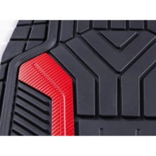 4Piece Rubber Car Floor Mats Carbon Fiber Red - Universal Fit, - Red - View 4