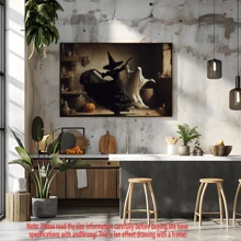 1 pièce, Sorcière sombre dansant avec des fantômes, couple dansant, affiches de sorcière médiévale, décoration esthétique sombre, œuvre d'art de femme mystique, œuvre d'art murale avec cadre, œuvres d'art murales, affiches, matériau canevas (cadre en option), cadeaux d'Halloween, cadeaux spéciaux, décoration d'intérieur, décoration de cuisine, décoration de salon, décoration de chambre à coucher, décoration de bureau, des friandises ou un tour