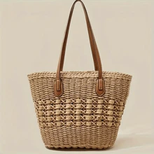 Casual Fashion Hollow Straw Woven Bag, Suitable For Holiday, Travel, Beach Party, Tote Bag, Large Capacity, Everyday Shopping