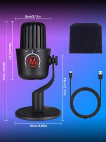 Microphone à condensateur USB, clairement cardioïde, améliore la diffusion en continu, le podcasting et les enregistrements - Qualité sonore cristalline via connexion de type C, plug and play, microphone USB de jeu pour téléphone/PC/ordinateur portable, avec sourdine rapide, voyants lumineux RVB