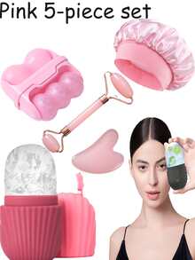 5 Pieces Of Facial And Eye Ice Roller Facial Skin Care Tool 2-In-1 Facial And Eye Ice Roller - Reduces Swelling, 1 Piece Relieves Migraine, Naturally Regulates The Skin, Eliminates Swollen Eye Bags, Reduces Migraine Pain - Reusable Silicone Ice Mold And Pink Jade Roller Scraping Set, Resin Facial Tool Skin, Facial, Eye, Neck Facial Massage Natural Beauty And Skincare Tool - Multicolor - View 14