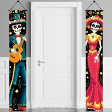 Day Of The Dead Skeleton Garland Set, Halloween Decor, Made Of Polyester Fabric, Suitable For Halloween Party Decoration, Holiday Party Supplies, Decorations, Mexican Festivals, Day Of The Dead, Halloween - Multicolor - View 6