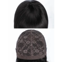 11 Inch Short Straight Bob Wigs With Bangs, Gorgeous Fluffy Wigs For Women, Human Hair Full Machine Wigs For Party, Daily Use - Ochre Brown - View 7